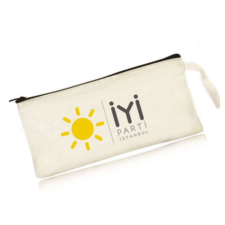 İYİ Parti Logolu Fermuarlı Ham Bez Kalemlik 21x11 cm Tutma Saplı Promosyon Model